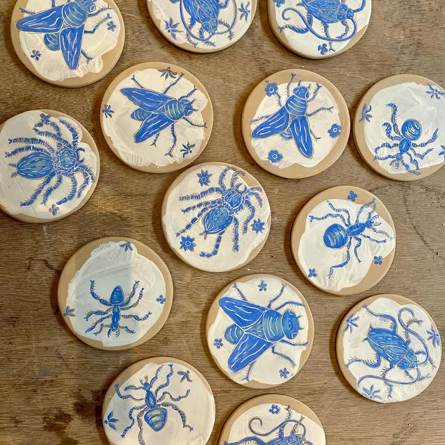 Hand-painted insect ceramic plates by Leaf Ceramics